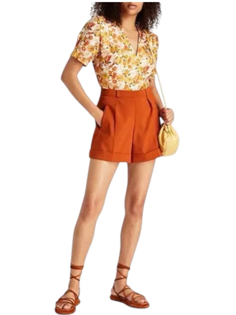 Sandro Paris Floral Print V-Neck Blouse Size 2 US M Silk Blend Retro Floral Top